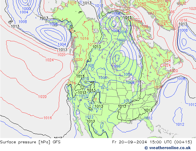 Pressione al suolo GFS ven 20.09.2024 15 UTC