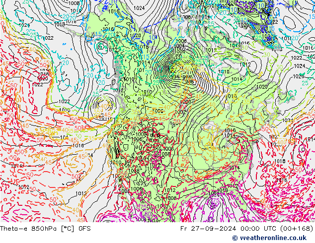 Theta-e 850hPa GFS  27.09.2024 00 UTC