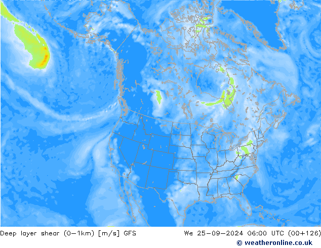 Deep layer shear (0-1km) GFS Qua 25.09.2024 06 UTC