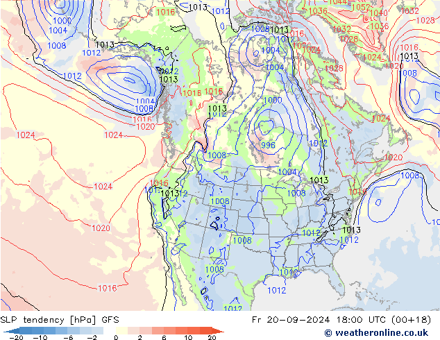 Druktendens (+/-) GFS vr 20.09.2024 18 UTC