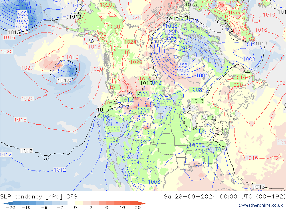 SLP tendency GFS Sa 28.09.2024 00 UTC