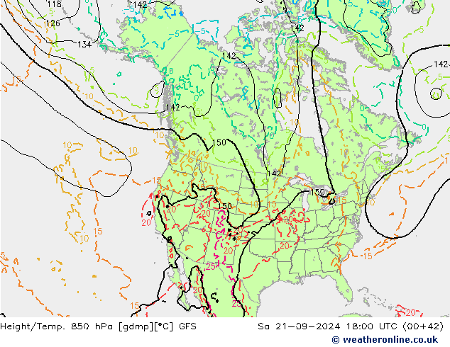 Height/Temp. 850 hPa GFS Sa 21.09.2024 18 UTC