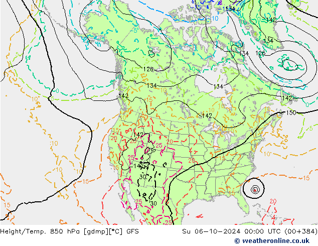 Height/Temp. 850 hPa GFS Dom 06.10.2024 00 UTC