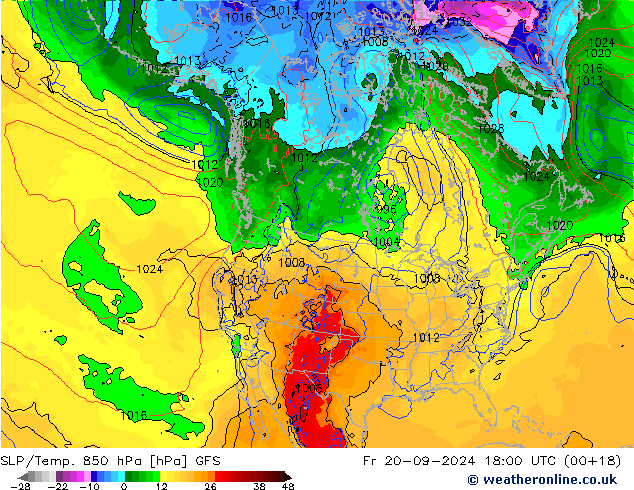 SLP/Temp. 850 hPa GFS vr 20.09.2024 18 UTC