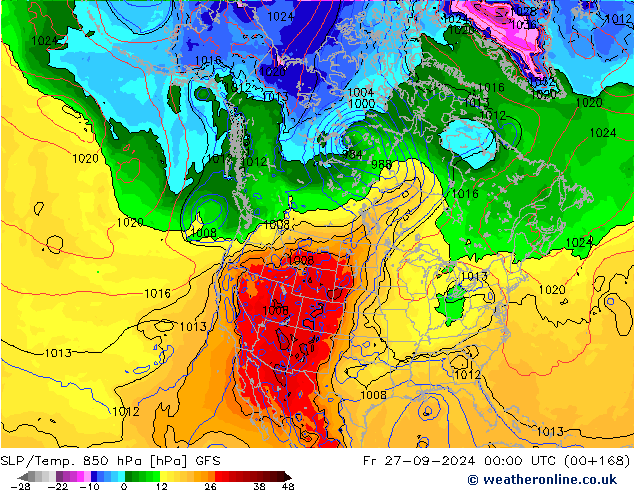 SLP/Temp. 850 hPa GFS  27.09.2024 00 UTC