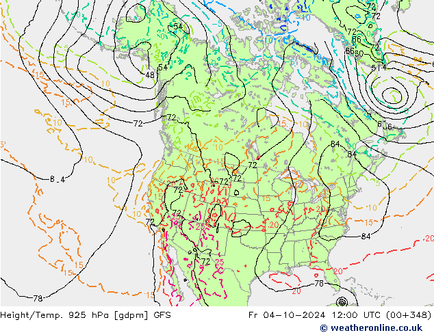 Yükseklik/Sıc. 925 hPa GFS Cu 04.10.2024 12 UTC