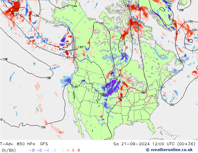 T-Adv. 850 hPa GFS sam 21.09.2024 12 UTC