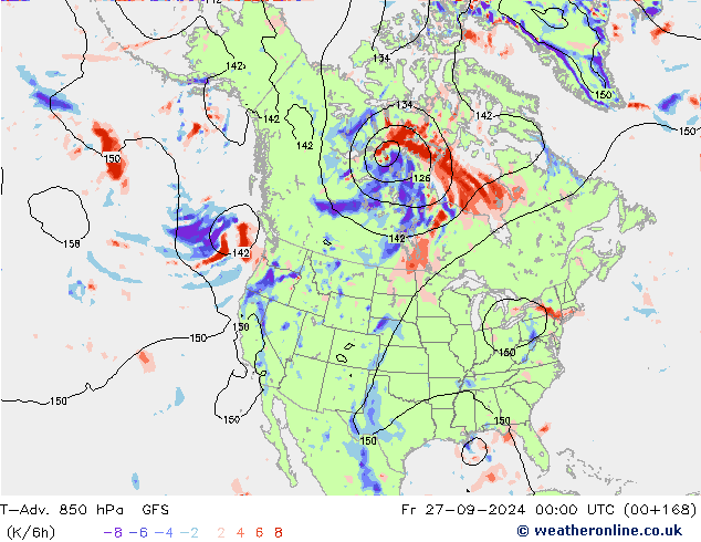 T-Adv. 850 hPa GFS vr 27.09.2024 00 UTC