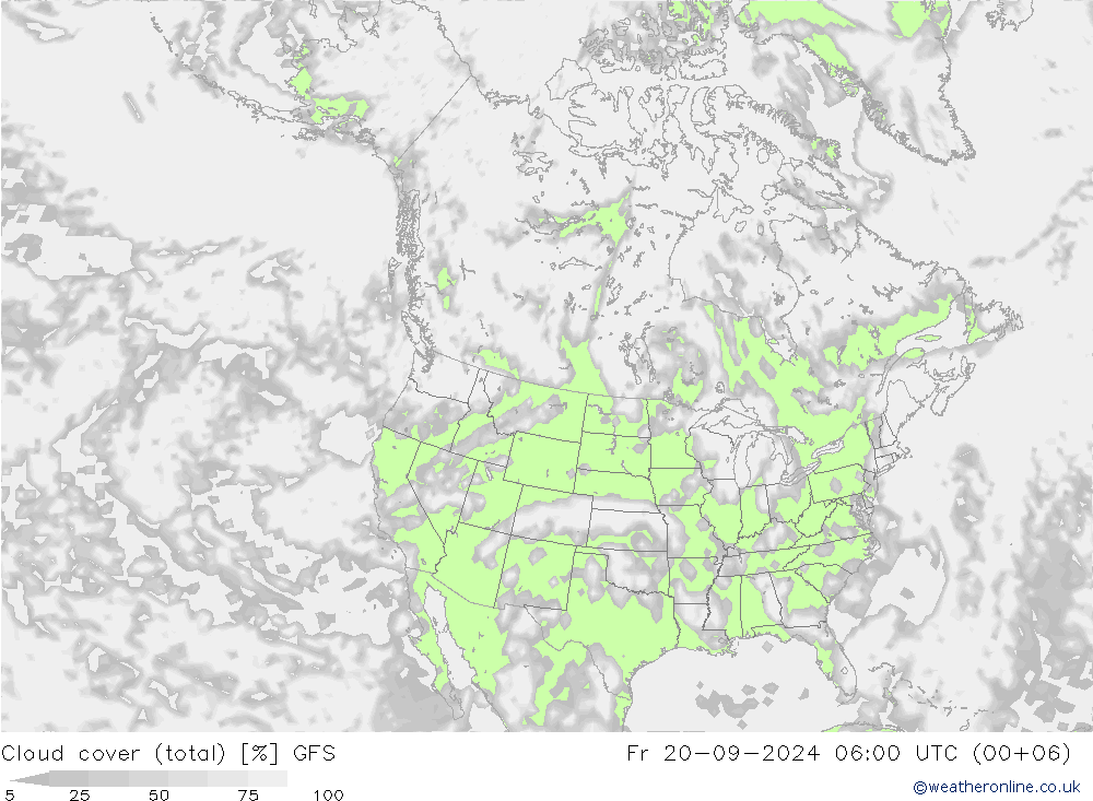 Cloud cover (total) GFS Fr 20.09.2024 06 UTC