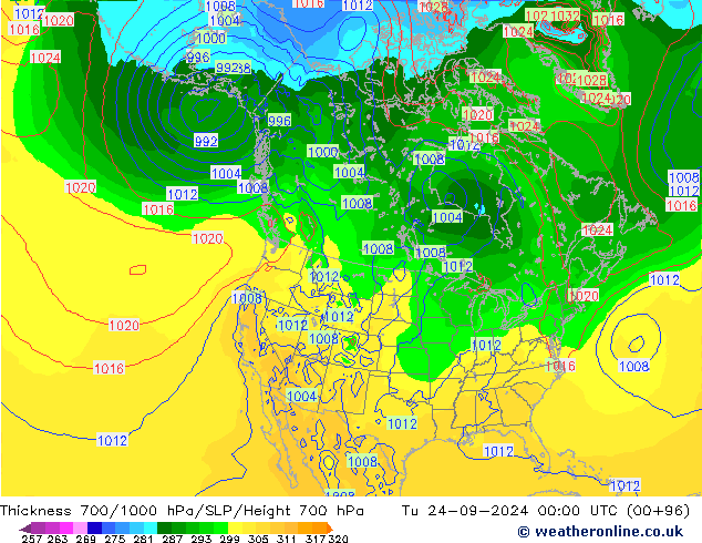 Thck 700-1000 hPa GFS Ter 24.09.2024 00 UTC