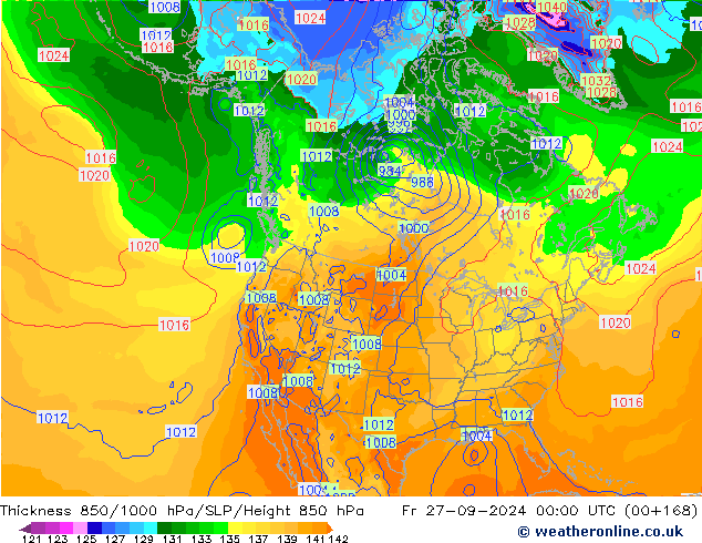 Thck 850-1000 hPa GFS  27.09.2024 00 UTC