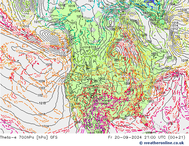 Theta-e 700hPa GFS Cu 20.09.2024 21 UTC