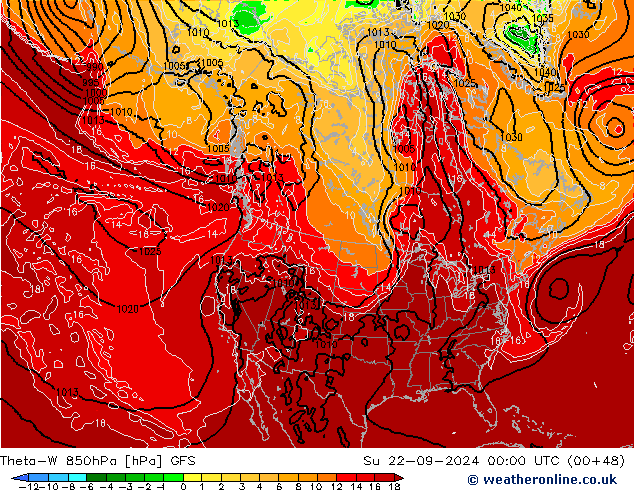 Theta-W 850hPa GFS So 22.09.2024 00 UTC