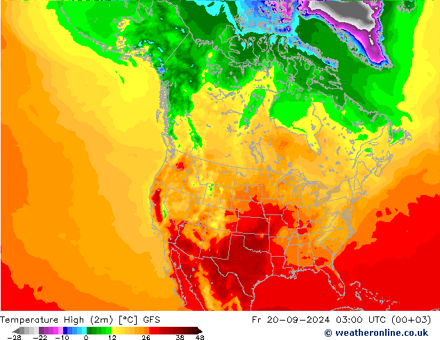 Temperature High (2m) GFS Fr 20.09.2024 03 UTC