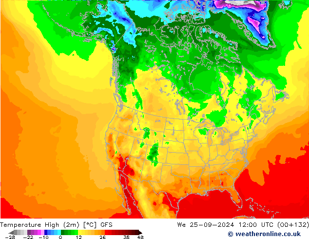 Max.temperatuur (2m) GFS wo 25.09.2024 12 UTC