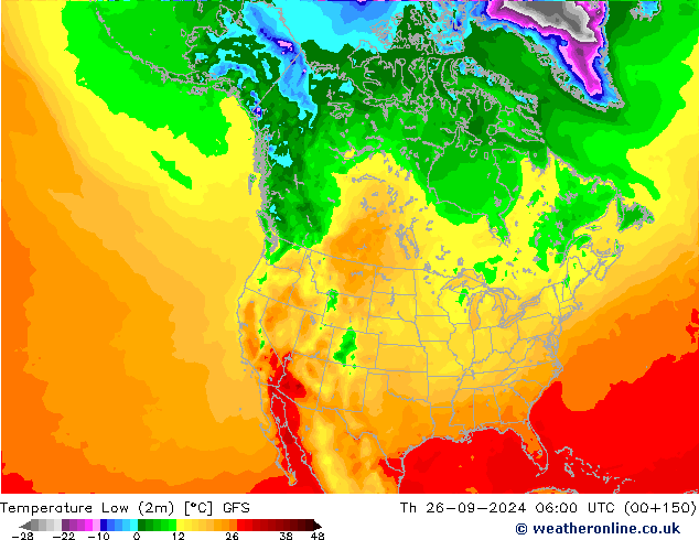 Temperature Low (2m) GFS Th 26.09.2024 06 UTC