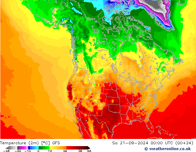 Temperaturkarte (2m) GFS Sa 21.09.2024 00 UTC