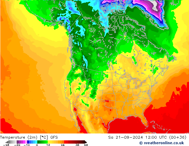 température (2m) GFS sam 21.09.2024 12 UTC