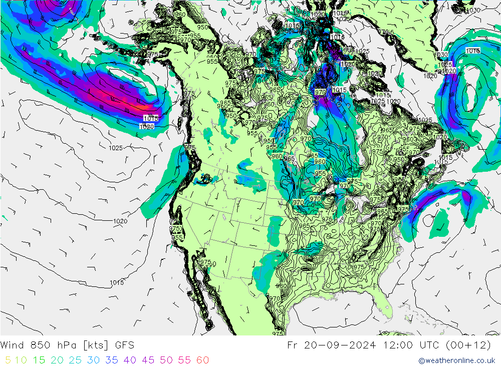 Wind 850 hPa GFS Fr 20.09.2024 12 UTC