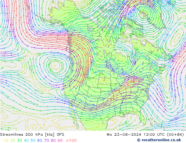 Streamlines 200 hPa GFS Po 23.09.2024 12 UTC