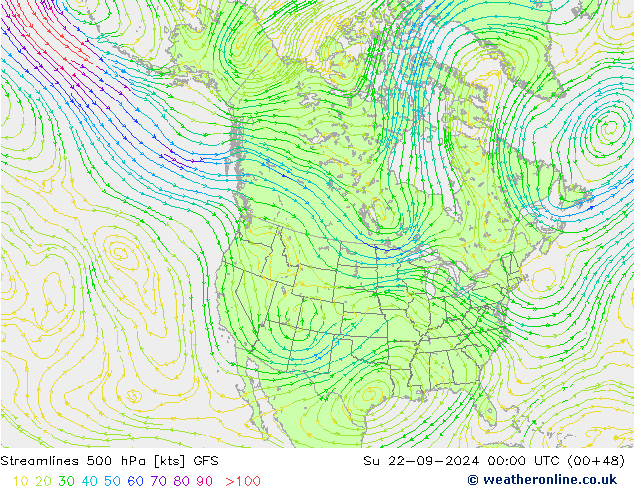 Streamlines 500 hPa GFS Su 22.09.2024 00 UTC