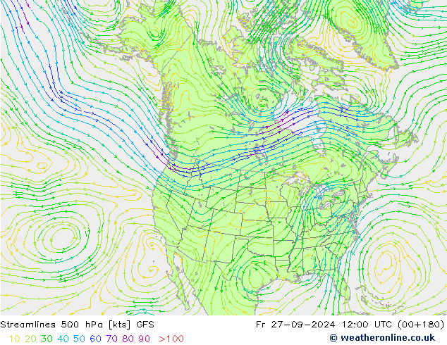 Rüzgar 500 hPa GFS Cu 27.09.2024 12 UTC