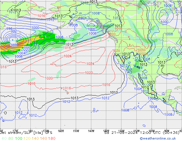 Jet stream GFS Sáb 21.09.2024 12 UTC