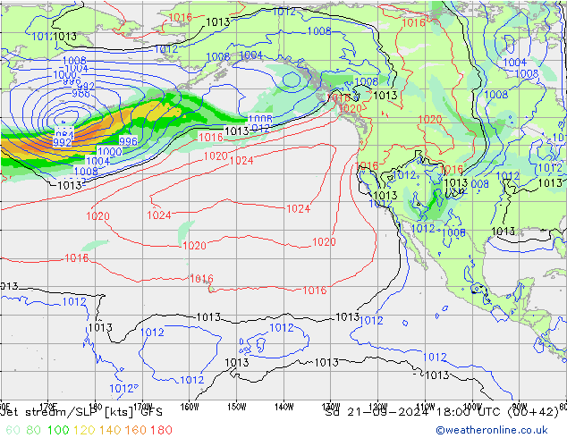 Jet stream/SLP GFS Sa 21.09.2024 18 UTC