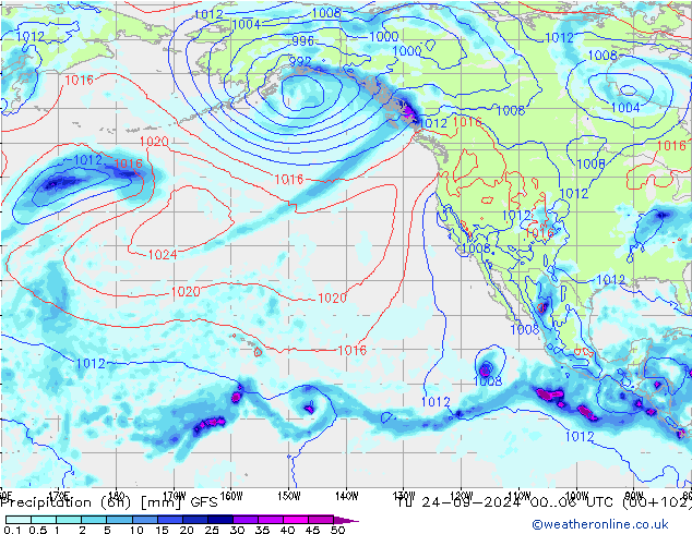 Precipitation (6h) GFS Tu 24.09.2024 06 UTC