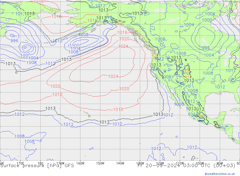 Presión superficial GFS vie 20.09.2024 03 UTC