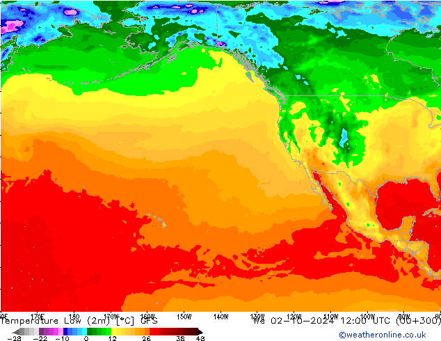 Minumum Değer (2m) GFS Çar 02.10.2024 12 UTC