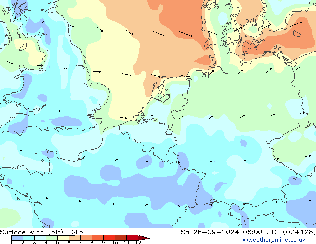 Bodenwind (bft) GFS Sa 28.09.2024 06 UTC