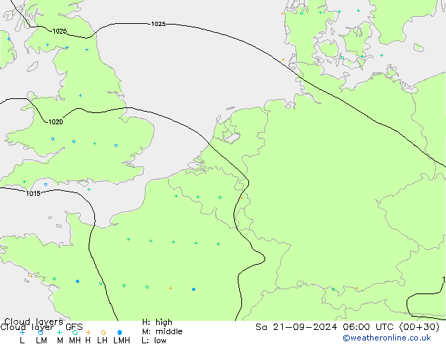 Wolkenschichten GFS Sa 21.09.2024 06 UTC