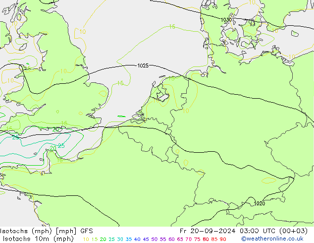 Eşrüzgar Hızları mph GFS Cu 20.09.2024 03 UTC