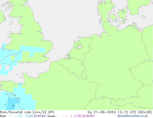 Rain/Snowfall rate GFS Sa 21.09.2024 12 UTC