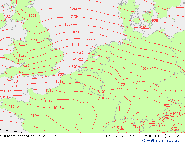 Presión superficial GFS vie 20.09.2024 03 UTC