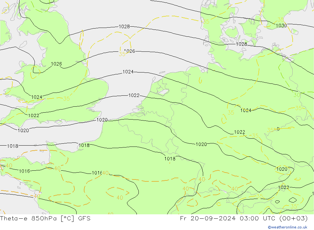 Theta-e 850hPa GFS septembre 2024