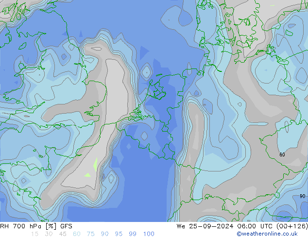 RH 700 hPa GFS We 25.09.2024 06 UTC