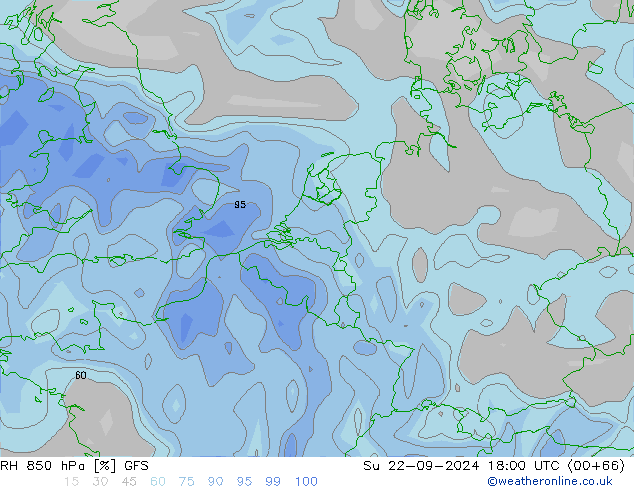 850 hPa Nispi Nem GFS Paz 22.09.2024 18 UTC