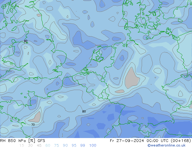 RH 850 hPa GFS Fr 27.09.2024 00 UTC