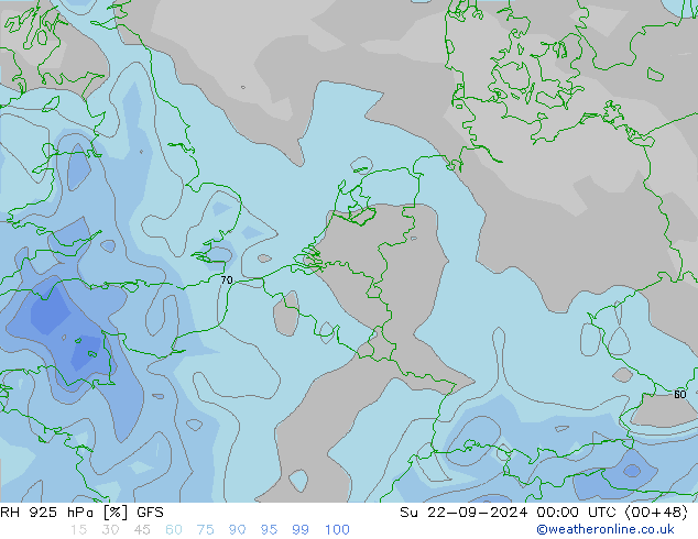 RH 925 hPa GFS Su 22.09.2024 00 UTC