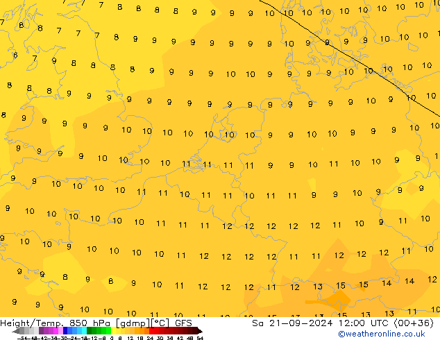 Height/Temp. 850 hPa GFS  21.09.2024 12 UTC