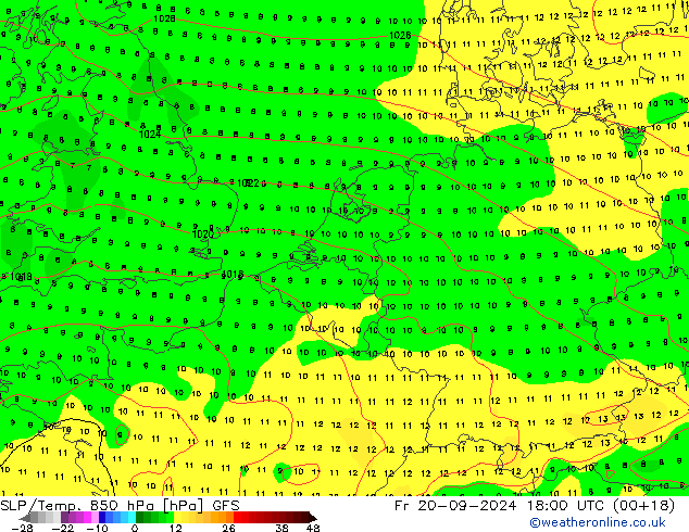 SLP/Temp. 850 hPa GFS  20.09.2024 18 UTC