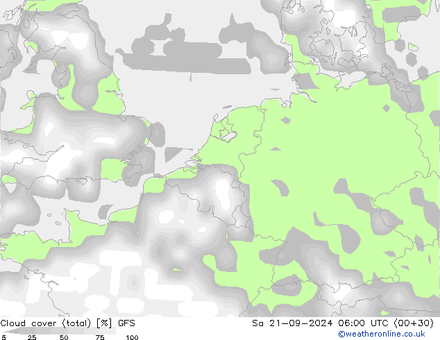 Cloud cover (total) GFS So 21.09.2024 06 UTC