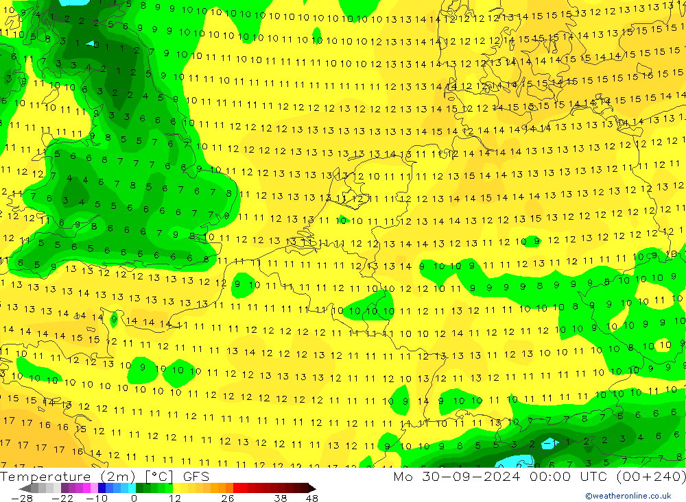 température (2m) GFS lun 30.09.2024 00 UTC