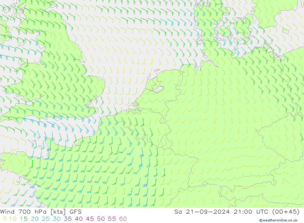 Vento 700 hPa GFS Sáb 21.09.2024 21 UTC