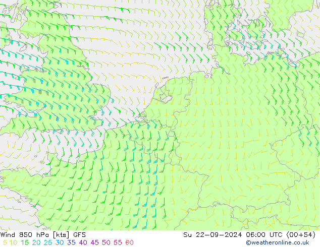 Vent 850 hPa GFS dim 22.09.2024 06 UTC