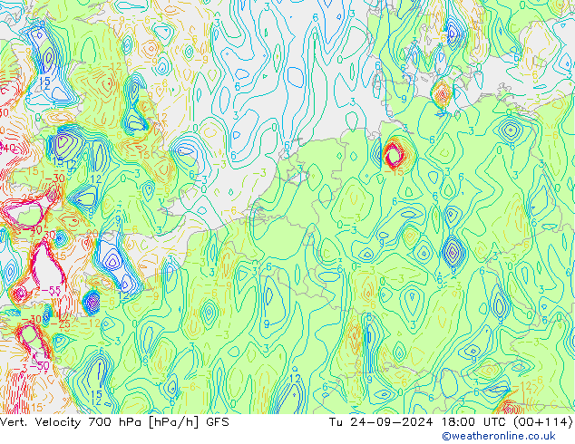 Vert. Velocity 700 hPa GFS Di 24.09.2024 18 UTC