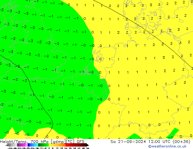 Hoogte/Temp. 700 hPa GFS za 21.09.2024 12 UTC