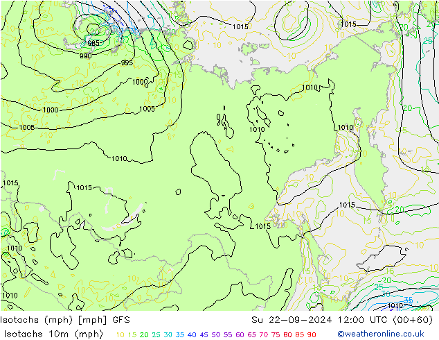 Isotachs (mph) GFS Вс 22.09.2024 12 UTC